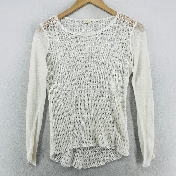 EILEEN FISHER Sweater S Crochet Open Round Neck Pullover Boho White - Picture 1 of 14
